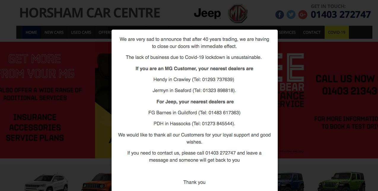 Horsham Car Centre forced to close after 40 years as pandemic makes