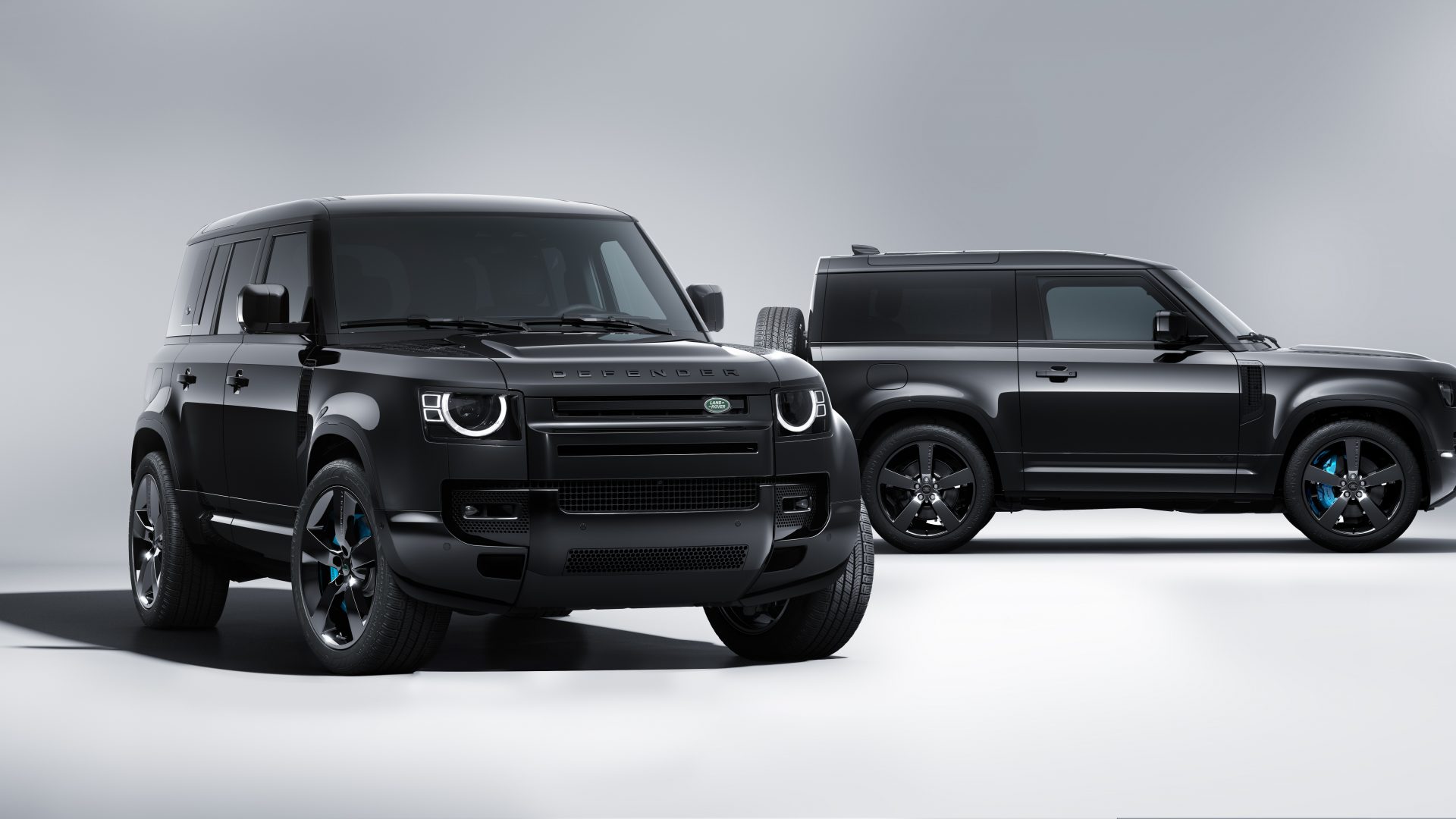A pair of Defender V8 Bond editions