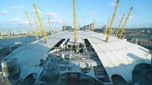 O2 Arena after Storm Eunice, 18 Feb 2022
