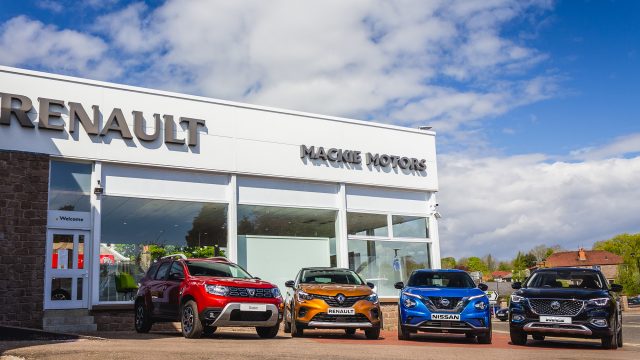 Mackie Motors' Renault showroom in Brechin, 2020, by Peter Jackson