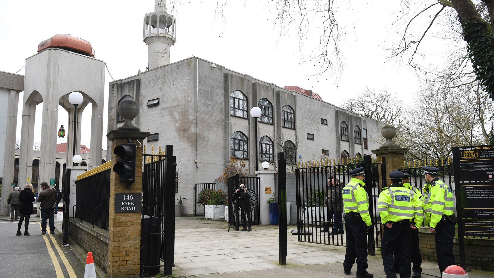 Police outside London Central Mosque, via PA