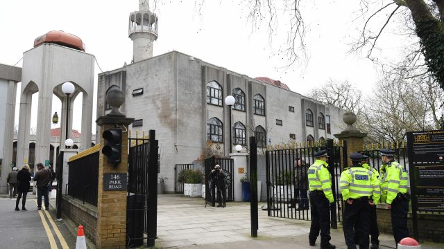 Police outside London Central Mosque, via PA